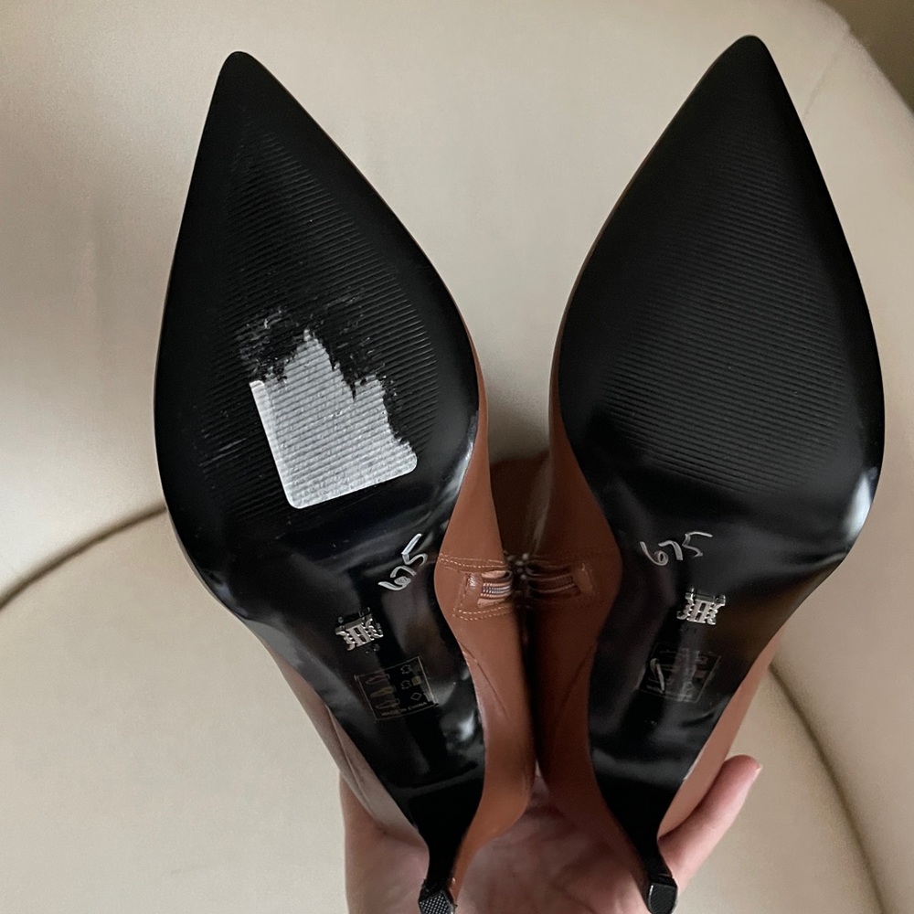 NEW REISS 20”
Carina Pointed Toe Knee High Heel Brown Leather Stiletto Boots - Picture 8 of 13